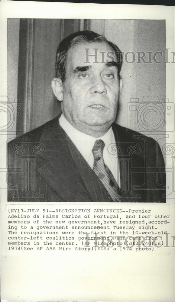 1974 Press Photo Premier Adelino da Palma Carlos of Portugal - spa84770 - Historic Images