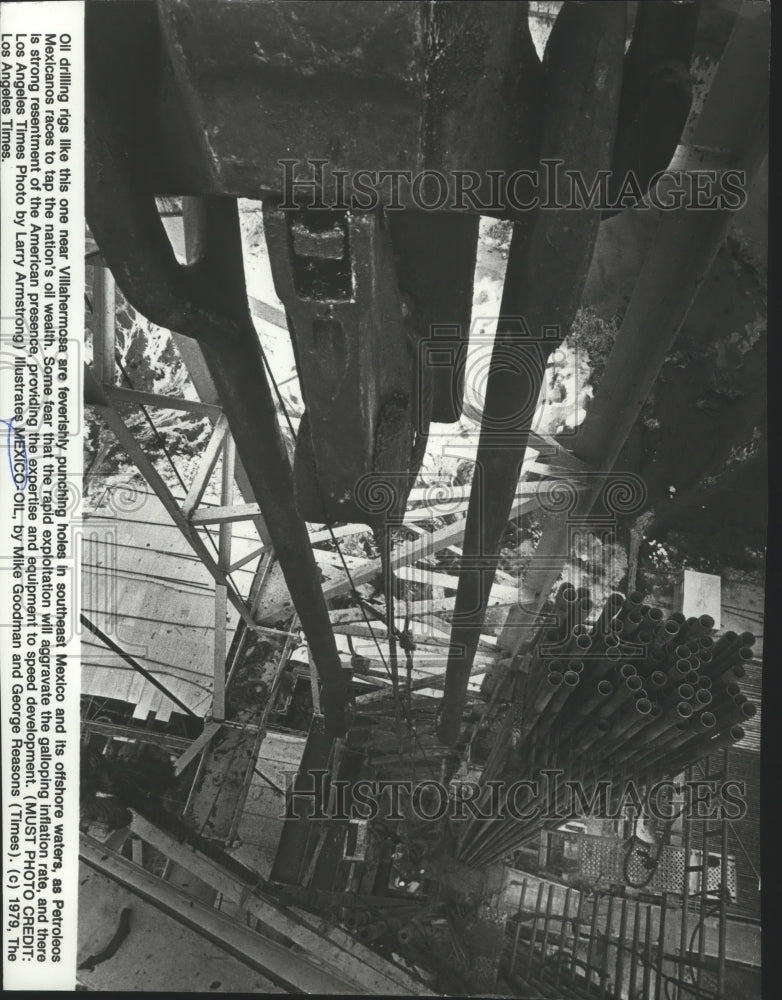 1979 Press Photo Oil drilling rigs near Villahermosa, tapping Mexico for oil - Historic Images