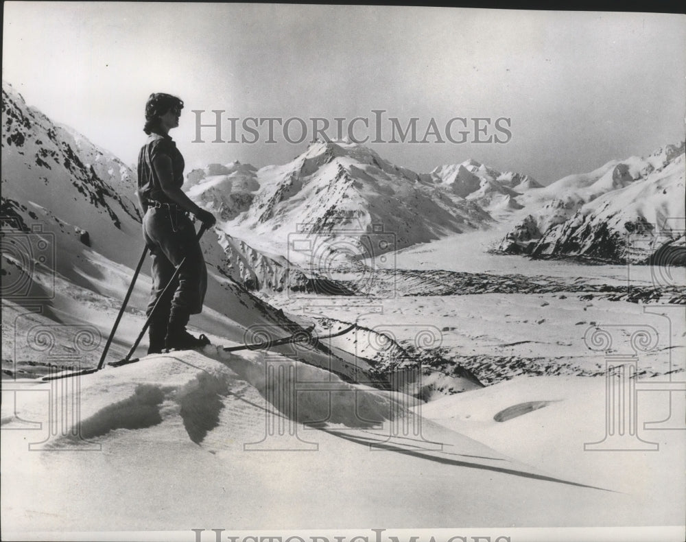 1956 Skier overlooking asmas Glacier, New Zealand's South Island-Historic Images