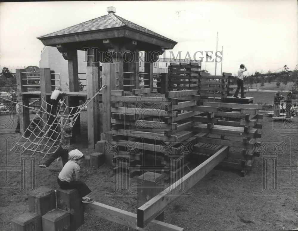 1976 Kids play on playground, Riverfront Park, Spokane-Historic Images