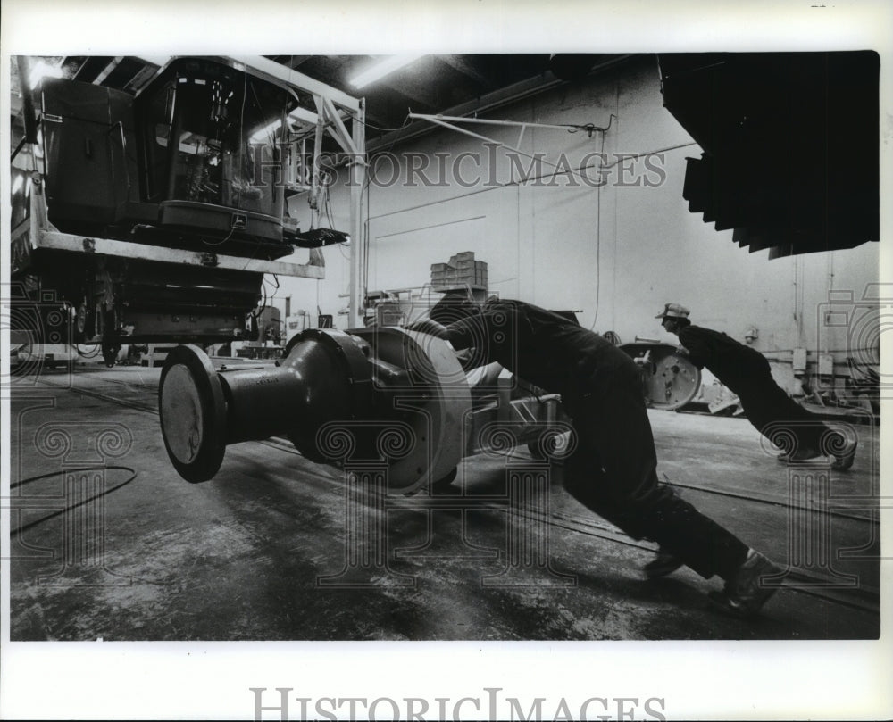 1991 Rob Larrison and Carl Snyder workers at Rahco Inc - Historic Images