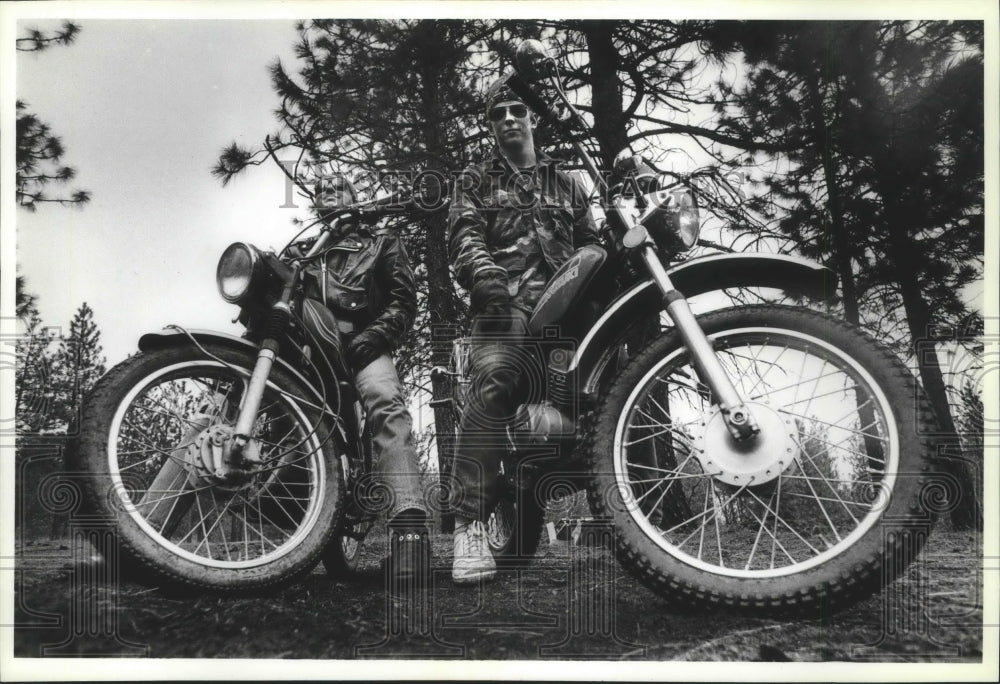 1988 Two men on motorcycles in the woods-Historic Images