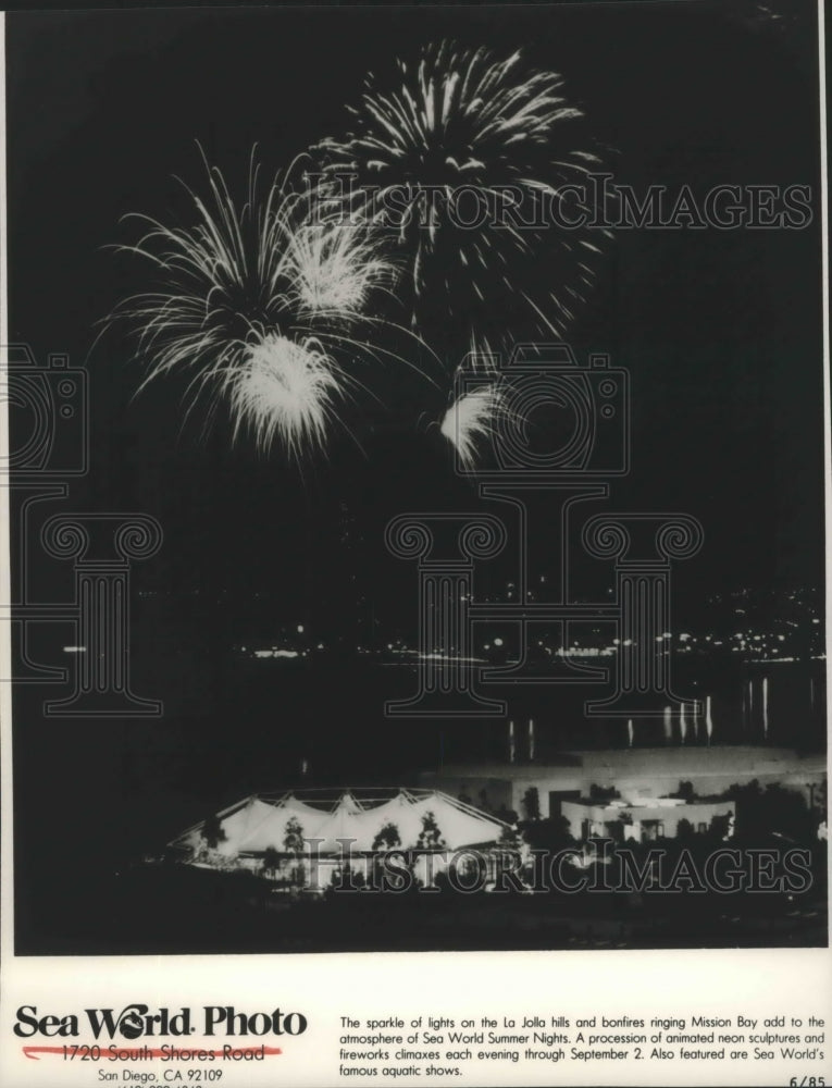 1985 Press Photo Sparkle lights on La Jolla hills-Sea World Summer Nights - Historic Images