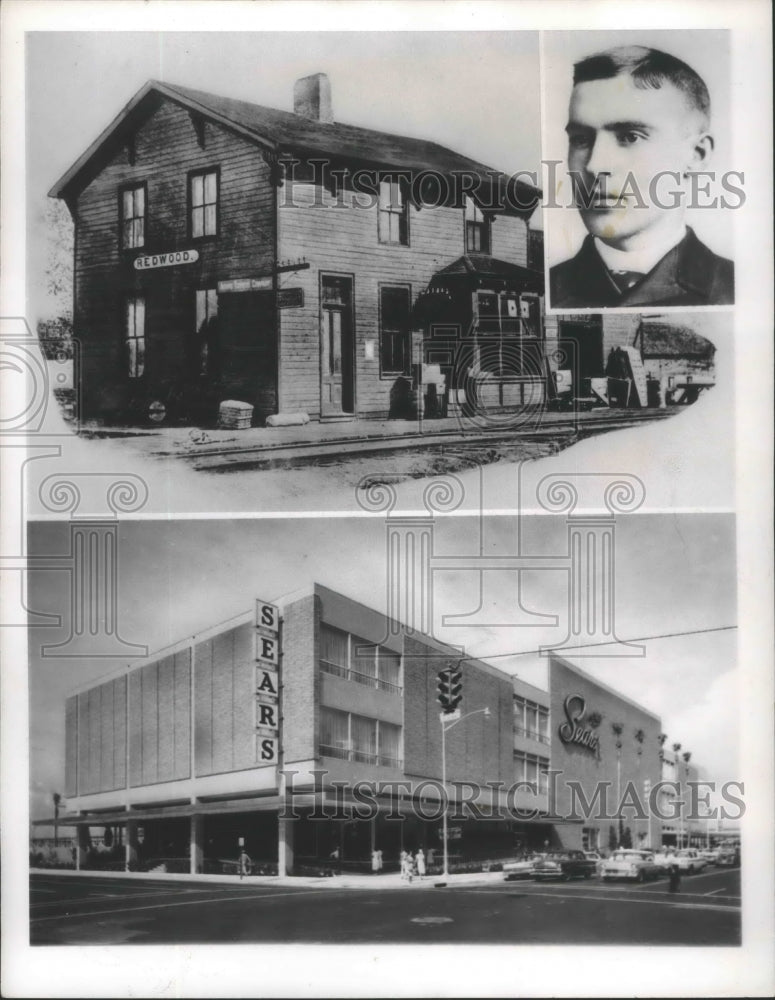 1961 Press Photo Sears Roebuck & Co. first and recent store - Historic Images