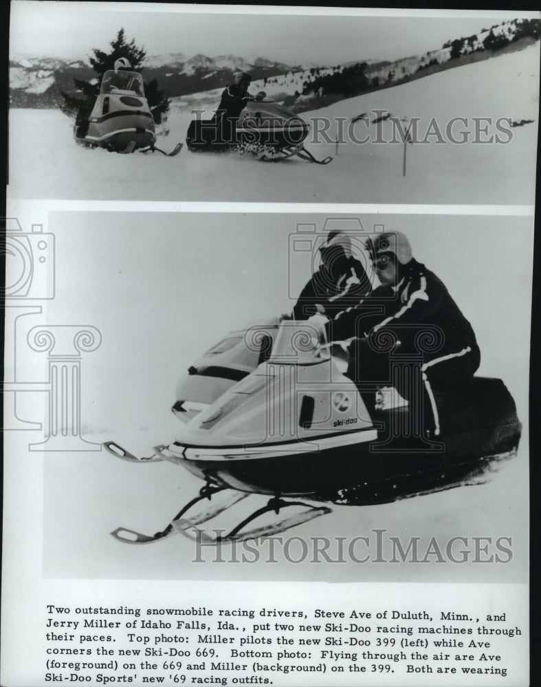 1968 Press Photo Outstanding snowmobile racing drivers Steve Ave & Jerry Miller- Historic Images