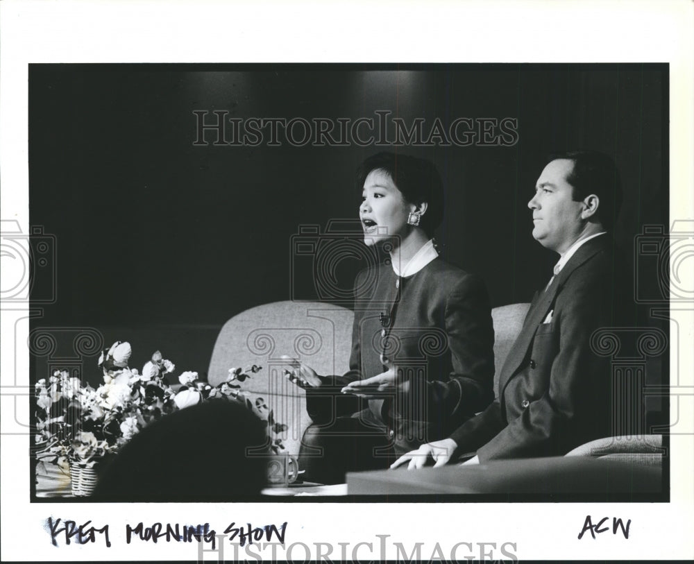 1993 Press Photo Laurine Jue &amp; Tom Sherry, anchors of KREM Morning Show - Historic Images