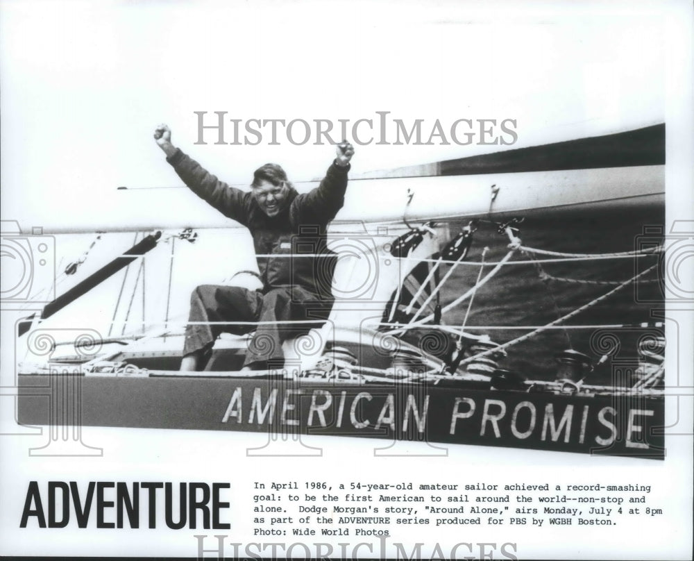 Press Photo Explorer Dodge Morgan's story "Around Alone" at Adventure series-Historic Images