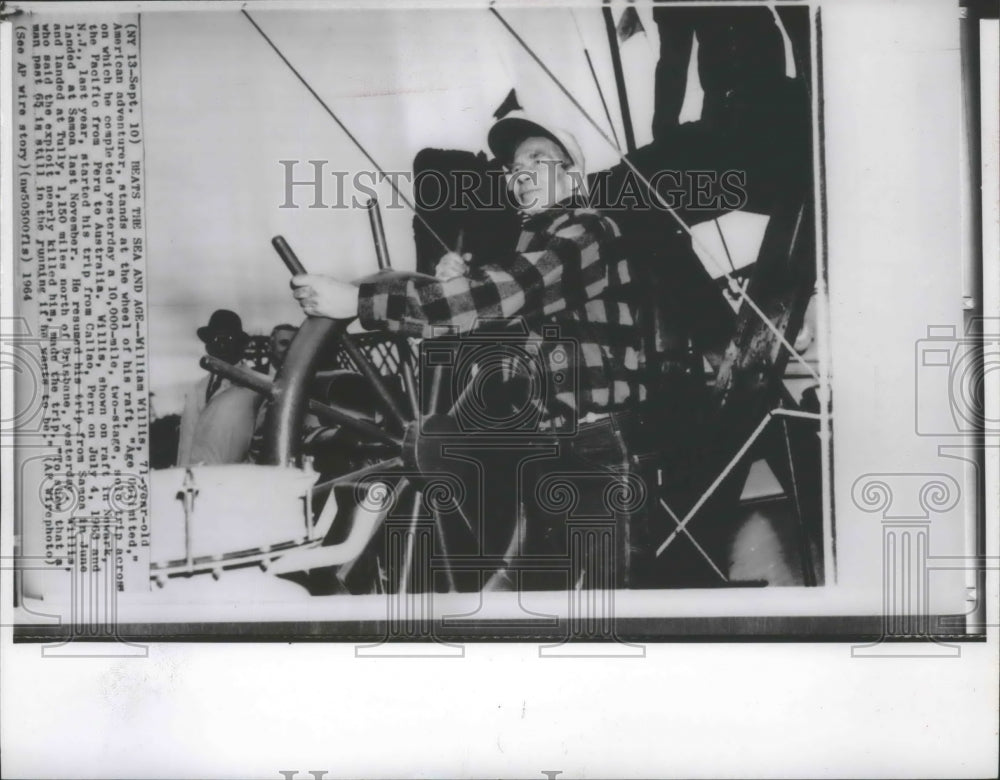 1964 Press Photo William Willis, 71-yr-old American adventurer on Age Unlimited-Historic Images