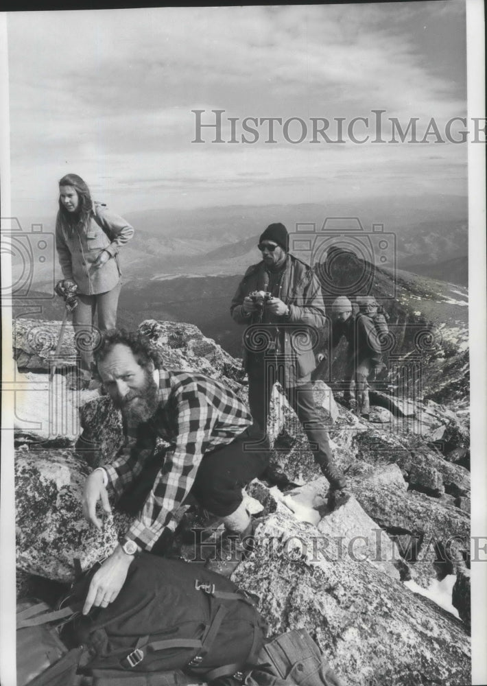 1977 Dane Roilis catches up at summit in Bitterroot Mountains - Historic Images