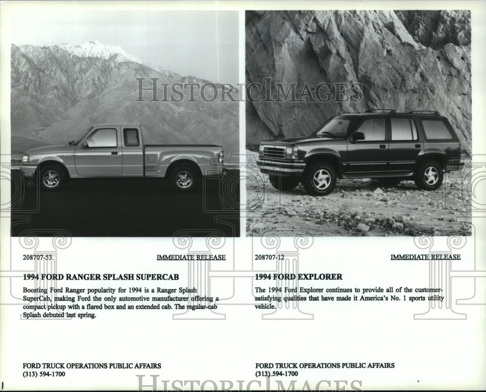 1994 Press Photo The Ford Ranger Splash Supercab and Ford Explorer - Historic Images