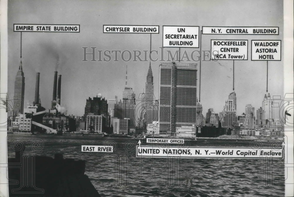 Press Photo UN Secretariat Building and landmarks from across East River-Historic Images