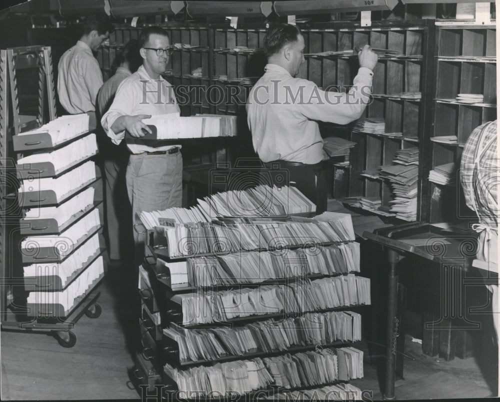 1955 Workers putting mail in boxes, Spokane City Post Office Historic