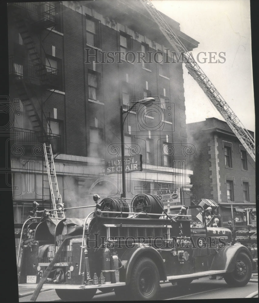 1965 Spokane Fire Department fights a large building fire Historic Images