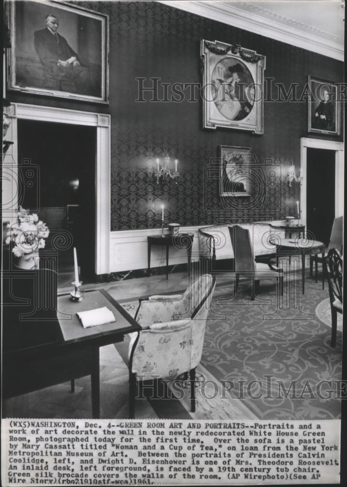 1961 Press Photo Interior View of White House Green Room in Washington D.C. - Historic Images