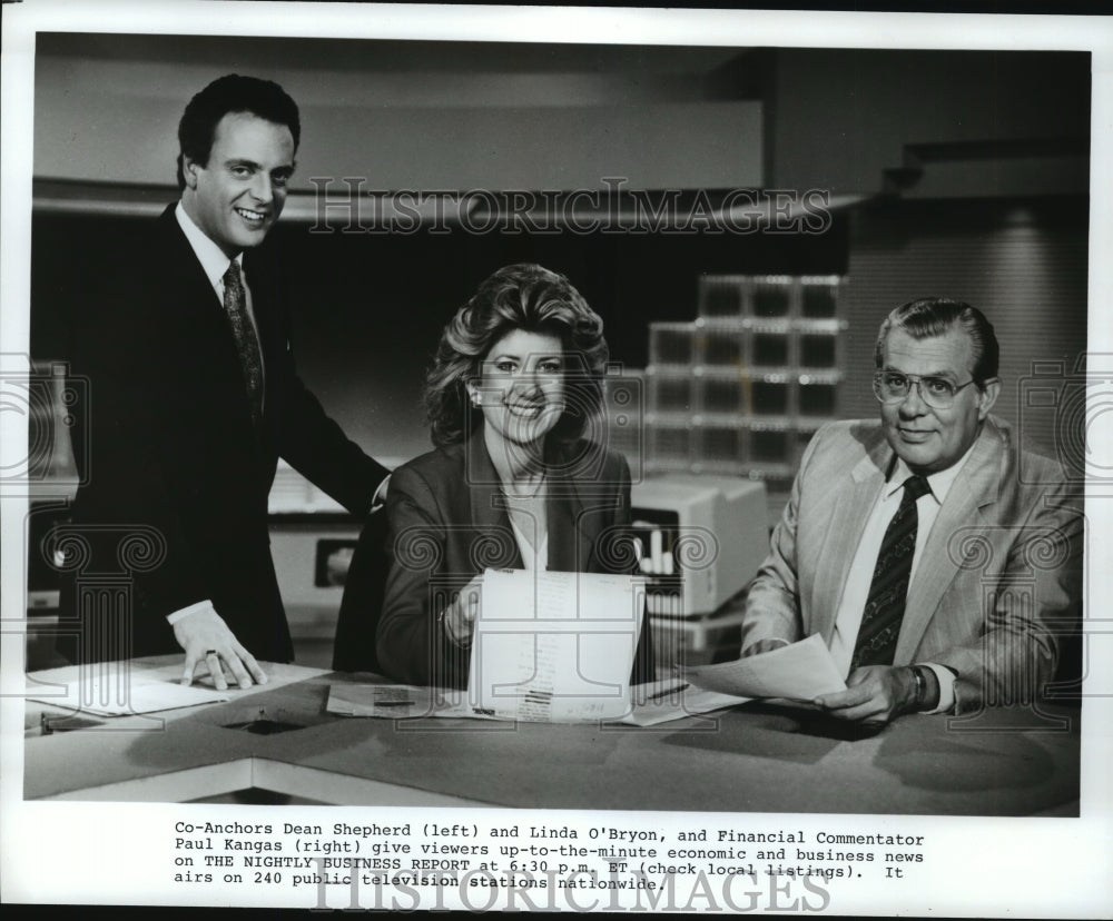 1987 Press Photo "The Nightly Business Report" with Dean Shepherd, Linda O'Bryon - Historic Images