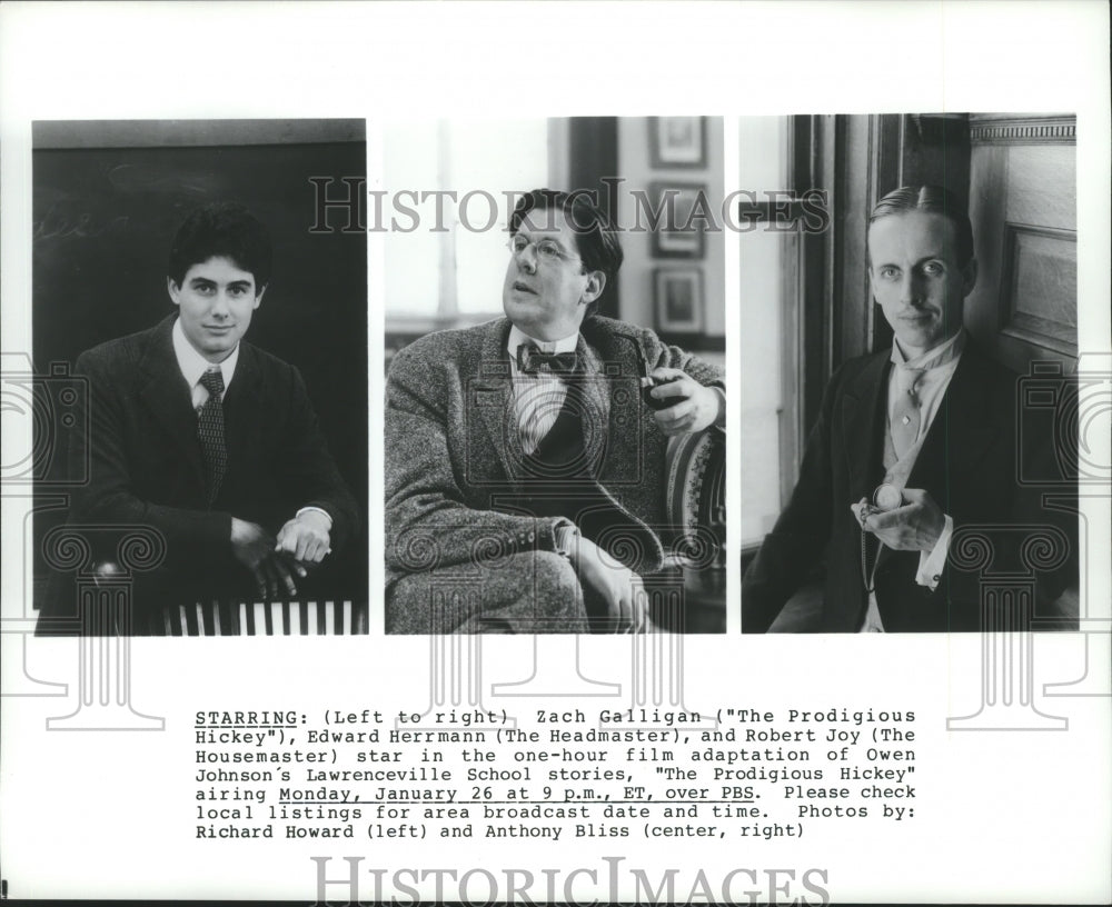 1987 Press Photo Zach Gilligan, Edward Herrmann in "The Prodigious Hickey" - Historic Images