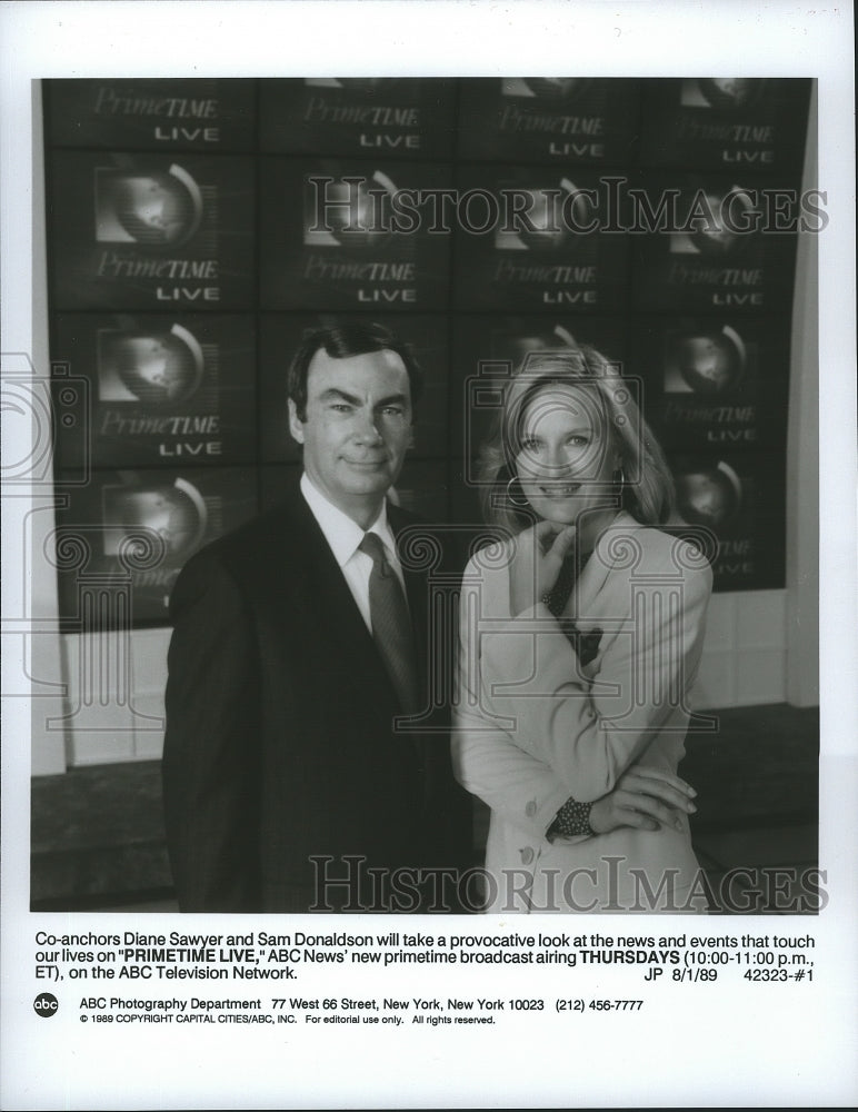 1989 Press Photo Diane Sawyer, Sam Donaldson for ABC News "Primetime Live" - Historic Images