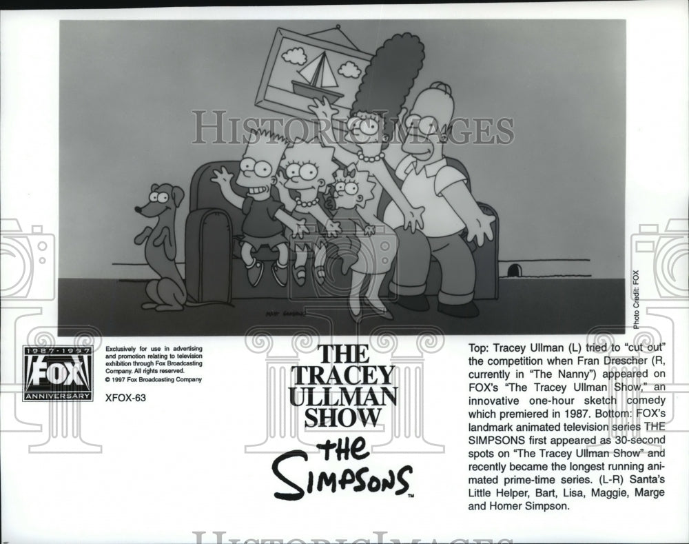 1997 Bart, Lisa, Homer and Marge on The Simpsons, on Fox. - Historic Images