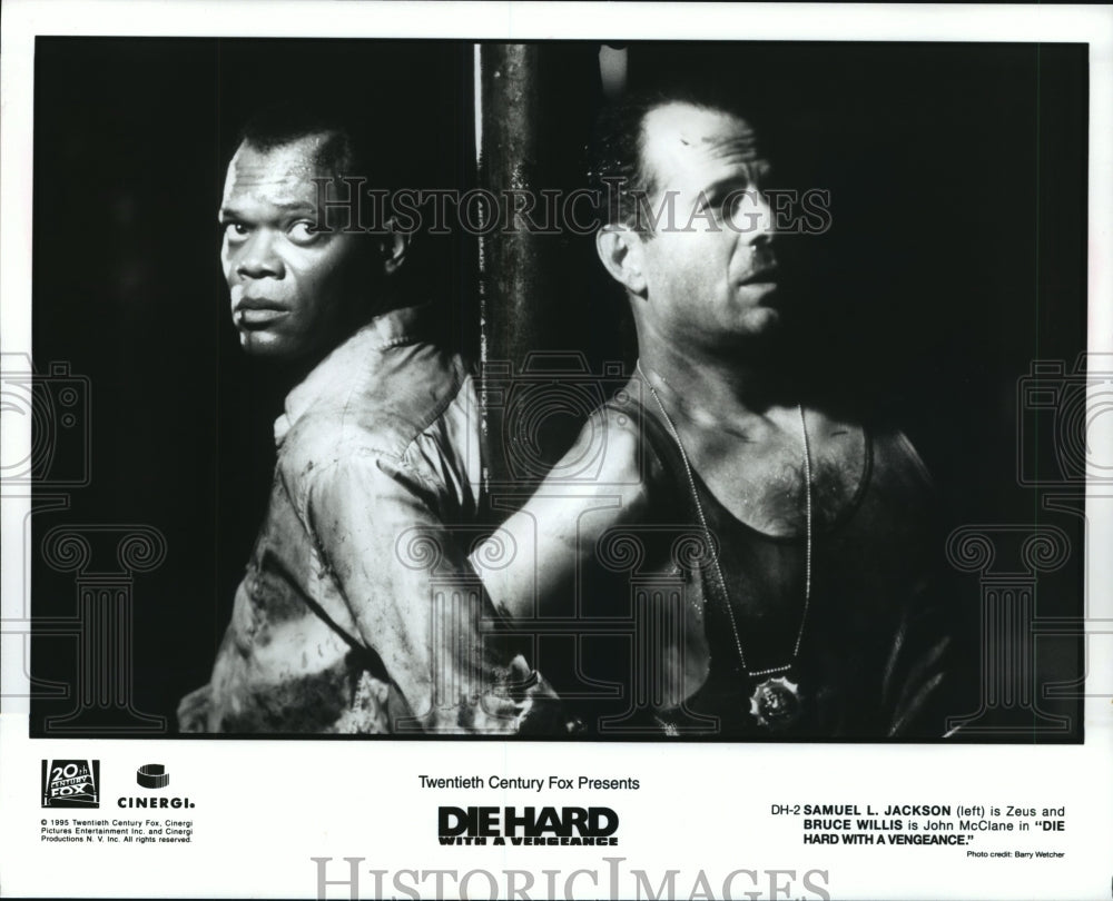 1995 Press Photo Bruce Willis and Samuel Jackson in "Die Hard With A Vengeance" - Historic Images