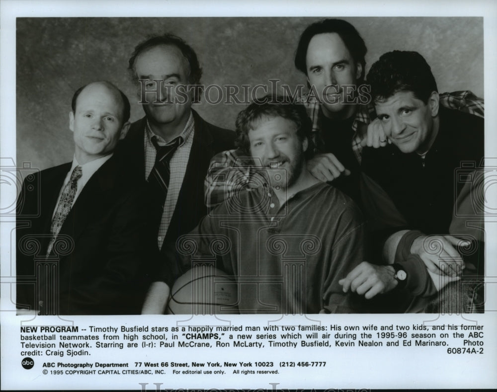 1995 Press Photo Timothy Busfield, Kevin Nealon & Ed Marinaro in Champs,, on ABC - Historic Images