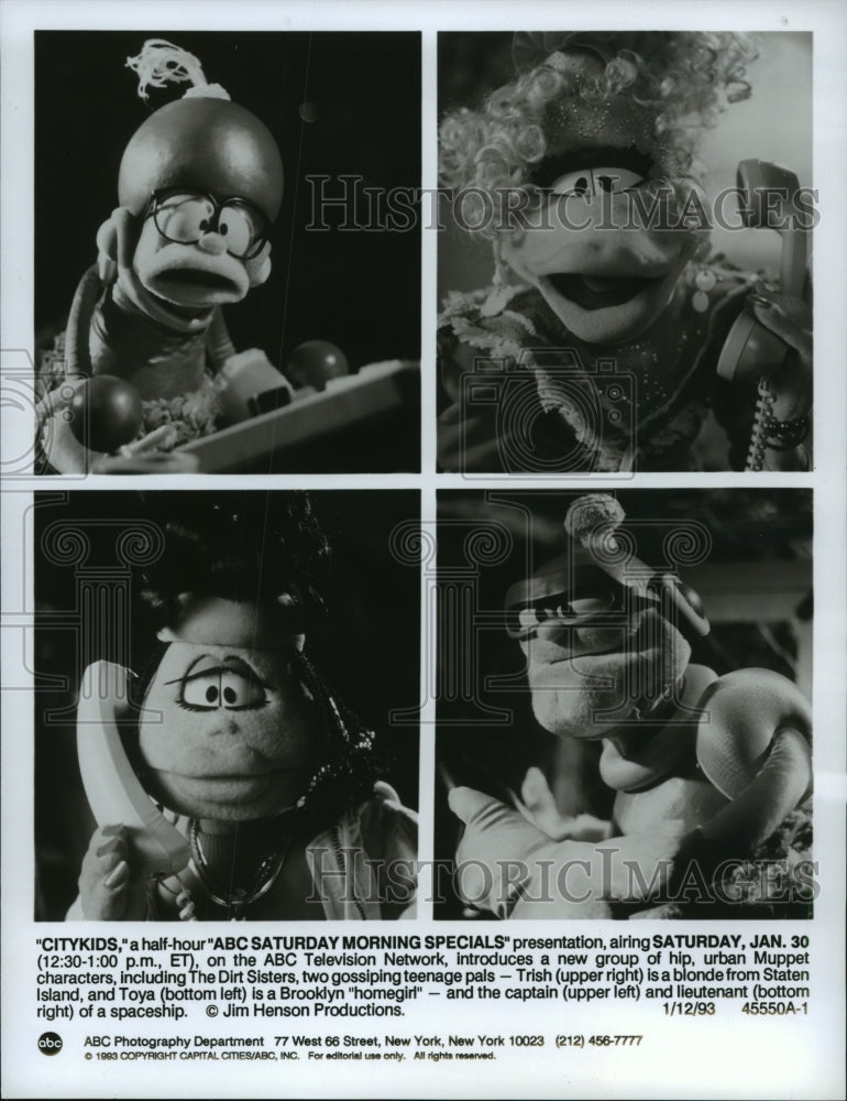 1993 Press Photo CityKids' Muppets: The Dirt Sisters, Captain & Lieutenant - Historic Images