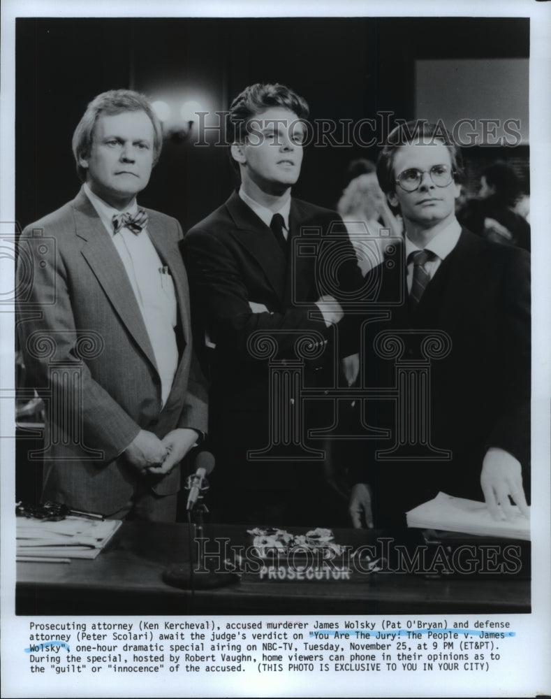 Press Photo Ken Kercherval, Pat O&#39;Bryan, Peter Scolari star in You Are The Jury - Historic Images