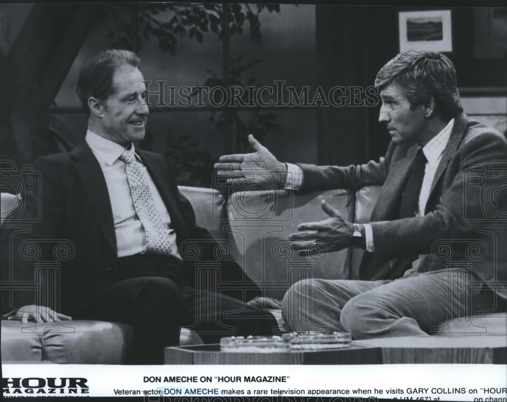Press Photo Don Ameche talks with the Hour Magazine host - Historic Images