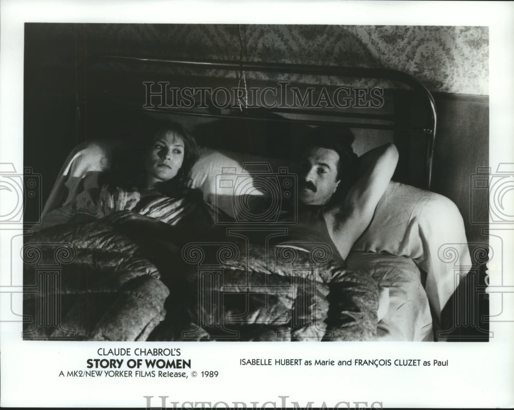 1989 Press Photo Isabelle Huppert &amp; Francois Cluzet in Story of Women - Historic Images