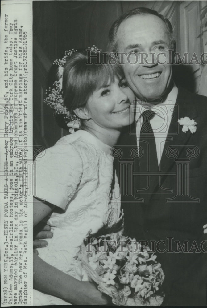 1965 Press Photo Actor Henry Fonda and bride, Shirlee Adams, married in New York - Historic Images