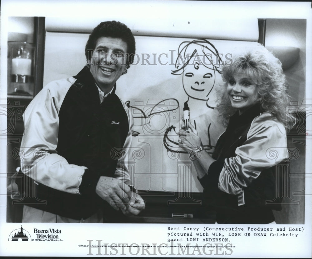 1987 Press Photo Win, Lose or draw host Bert Convy with guest Loni Anderson - Historic Images