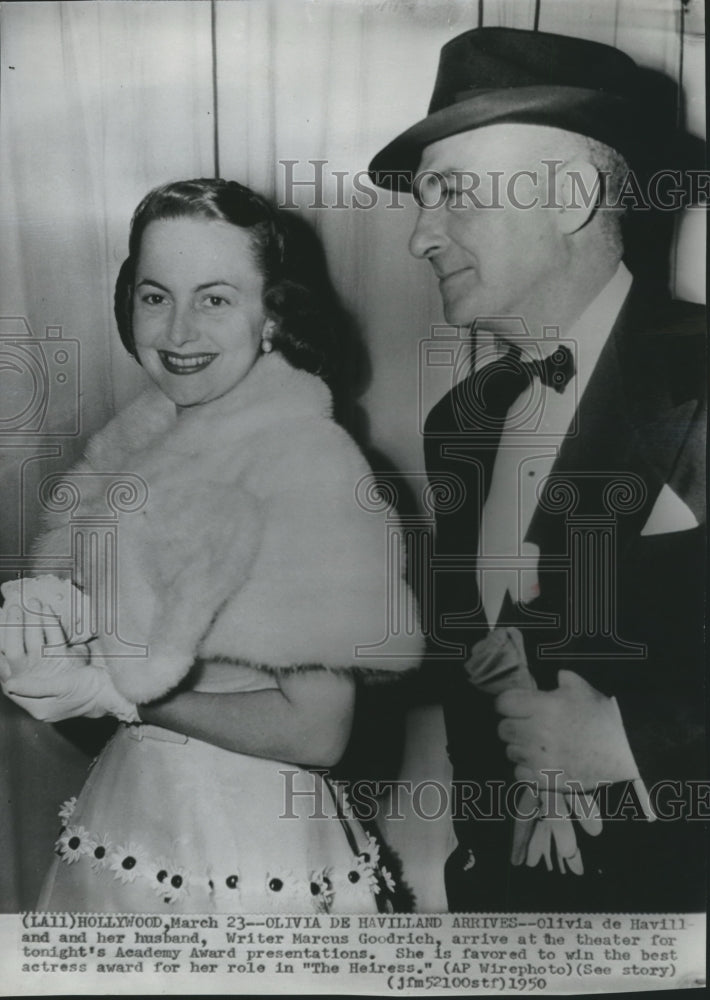 1950 Press Photo Olivia de Havilland &amp; husband Marcus Goodrich-Academy Awards - Historic Images
