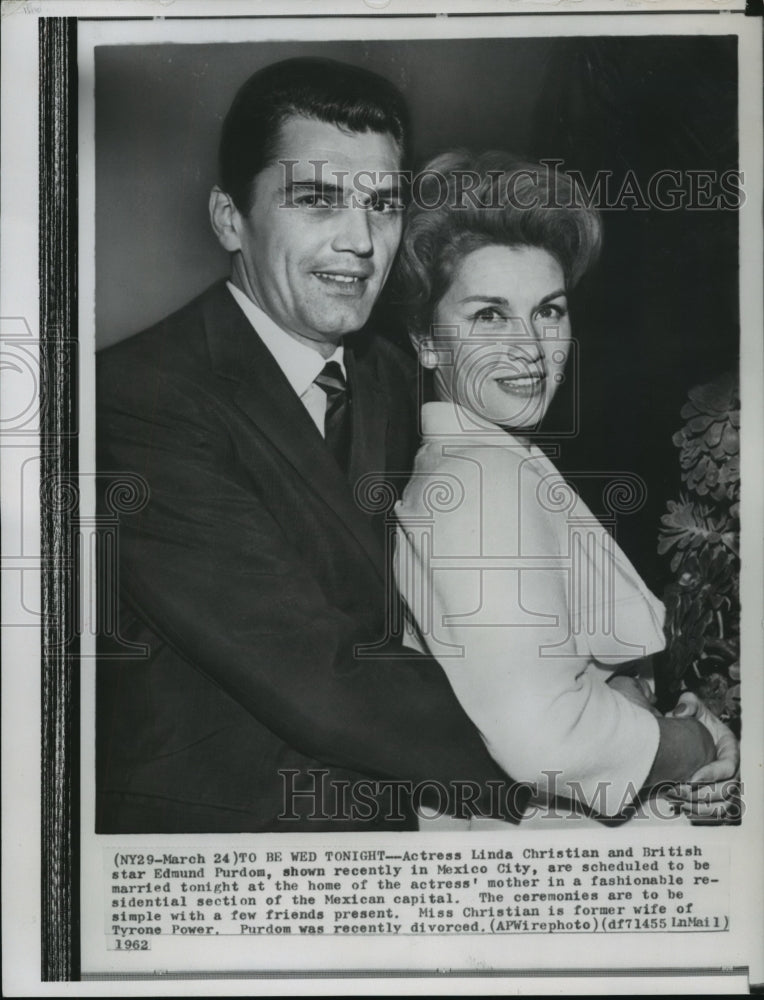 1962 Press Photo Linda Christian and Edmund Purdom wed in Mexico City. - Historic Images