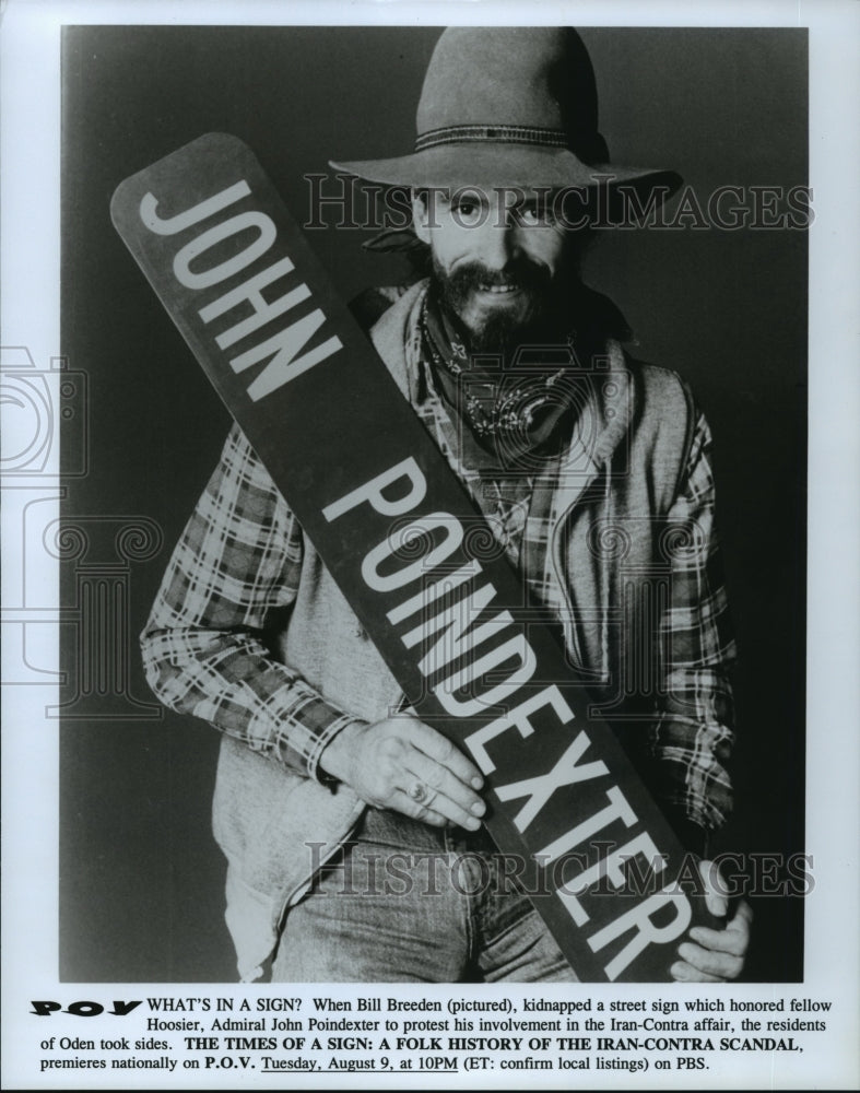 1994 Press Photo Bill Breeden with John Poindexter Sign Protest on PBS Show - Historic Images