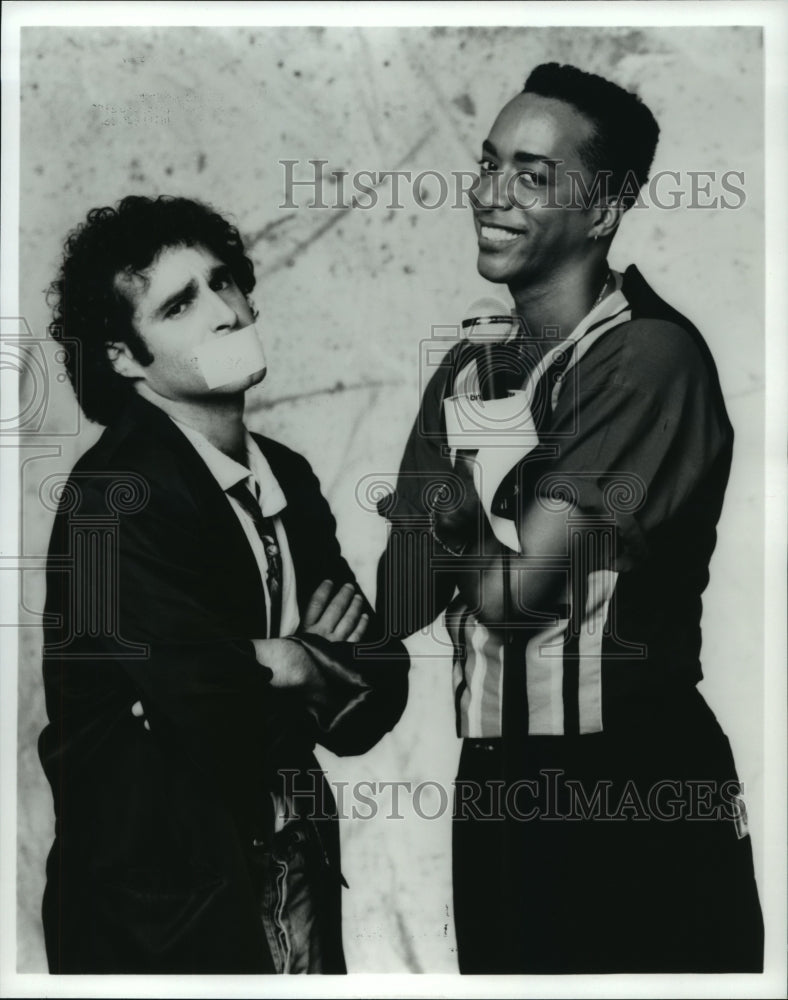 1987 Press Photo Actors Roger Kabler and Miguel A Nunez Jr in Rhythm & Blues - Historic Images