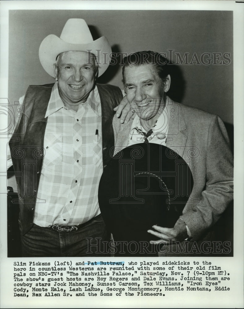 Press Photo Western Superstars Slim Pickens and Pat Buttram on NBC Television - Historic Images