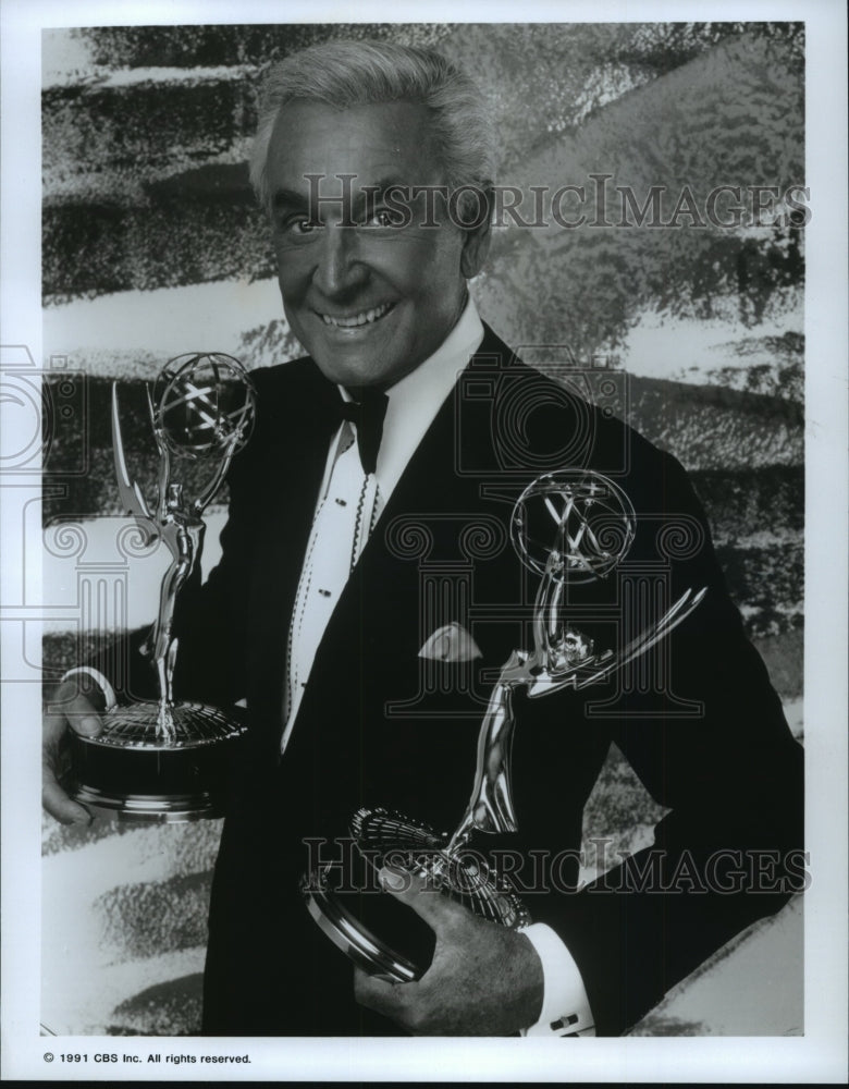 1991 Press Photo Television Show Host Bob Barker with Emmy Awards - Historic Images