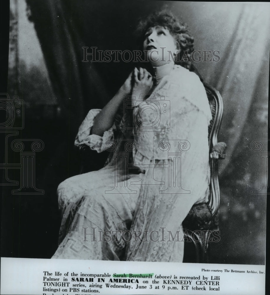 Press Photo Sarah Bernhardt in a scene from Sarah In America, on PBS. - Historic Images