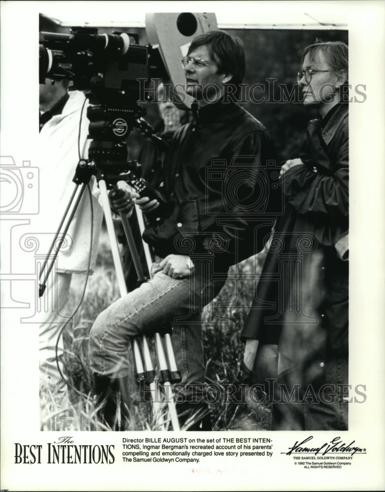 1992 Press Photo Director Billie August on the set of &quot;The Best Intentions&quot; - Historic Images