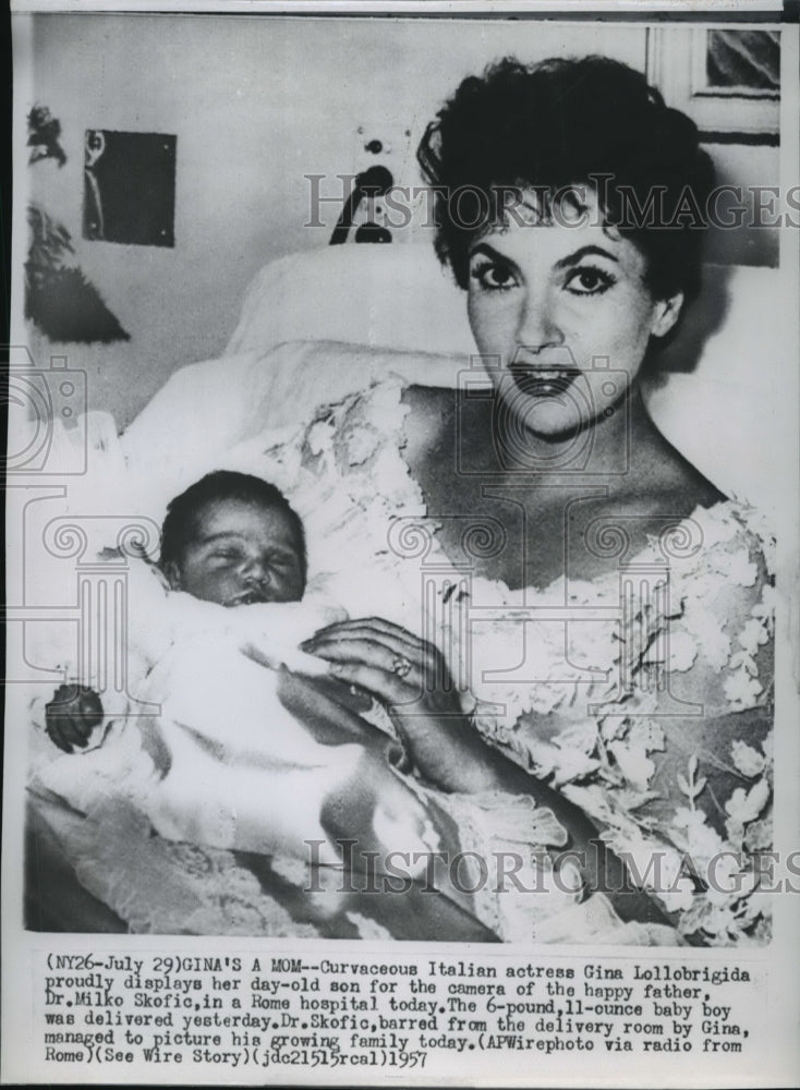 1957 Actress Gina Lollobrigida with Son in Hospital-Historic Images