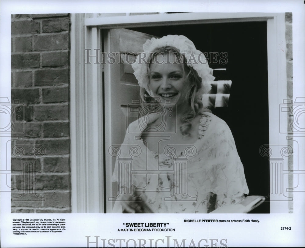 1986 Press Photo Actress Michelle Pfeiffer stars as Actress Faith Healy - Historic Images