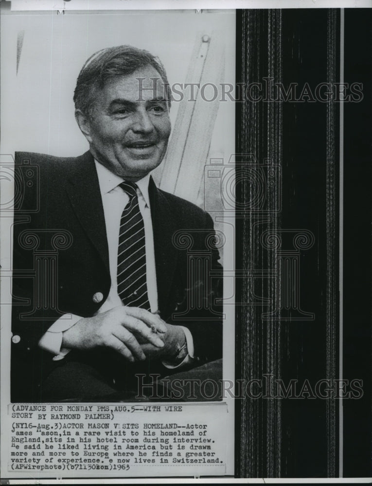 1963 Actor James Mason interviewed in a hotel in England.-Historic Images