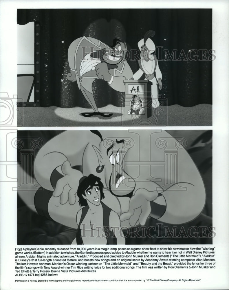 1992 Press Photo Scenes from Walt Disney&#39;s animated movie, Aladdin. - Historic Images
