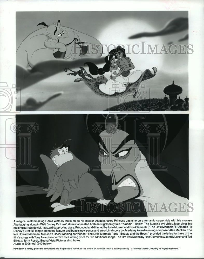 1992 Press Photo Scenes from the animated cartoon movie, Aladdin. - Historic Images