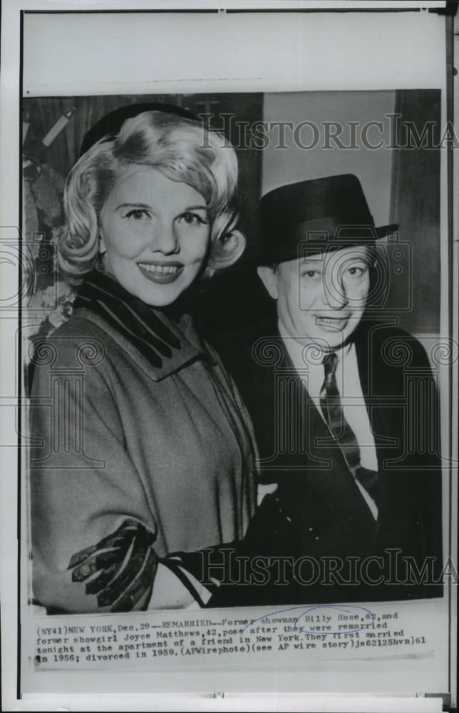 1961 Press Photo Former showman Billy Rose remarries Joyce Matthews in NY - Historic Images
