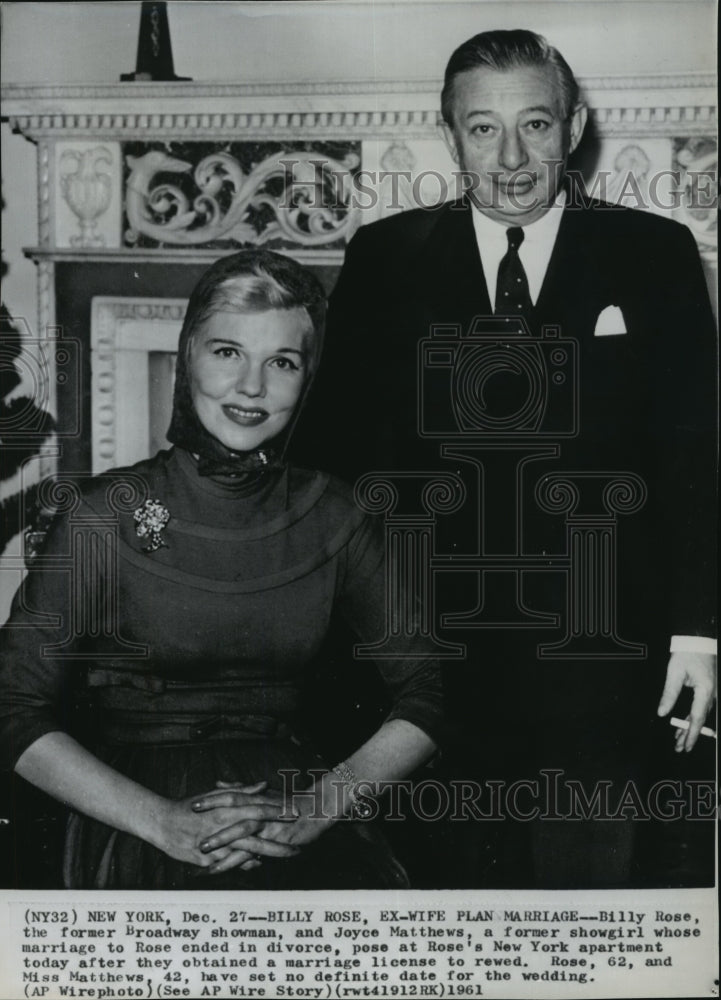 1961 Press Photo Billy Rose and Joyce Matthews plans a rewedding - Historic Images