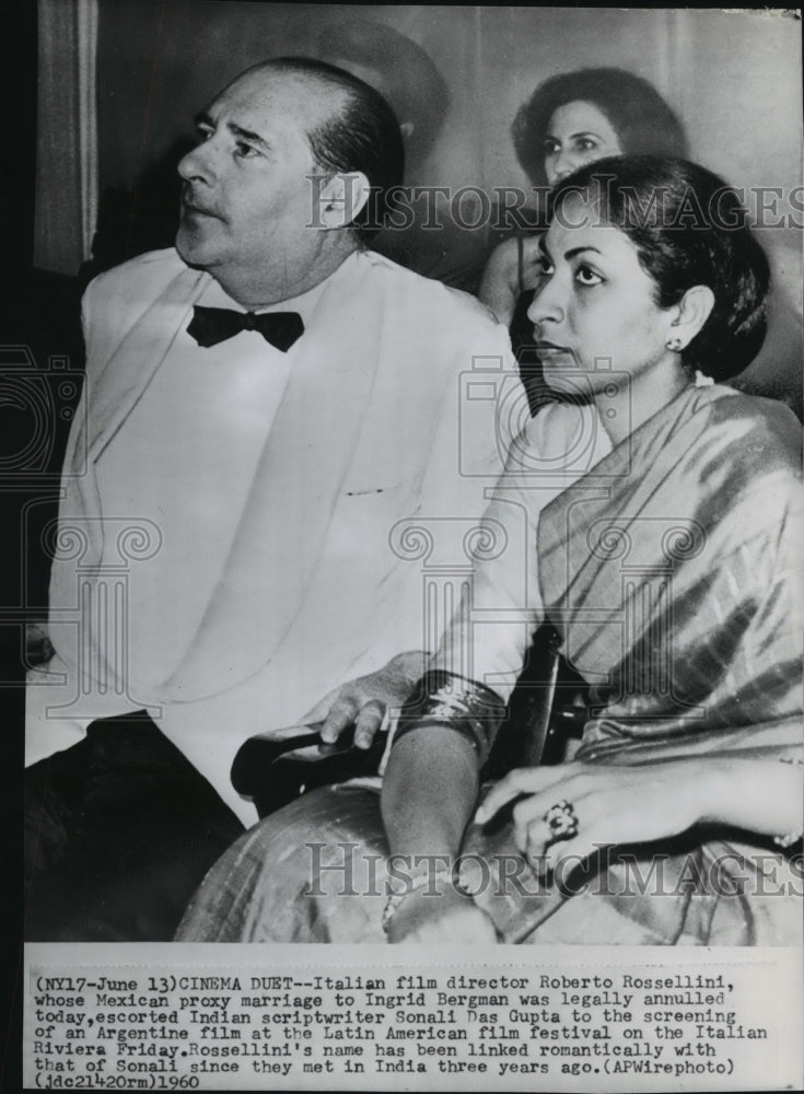 1960 Press Photo Italian film director Roberto Rossenllini with Sonali Das Gupta - Historic Images