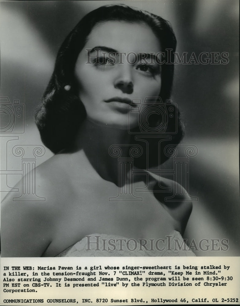 Press Photo Marisa Pavan stars in &quot;Climax!&quot; on CBS-TV - spp55335-Historic Images