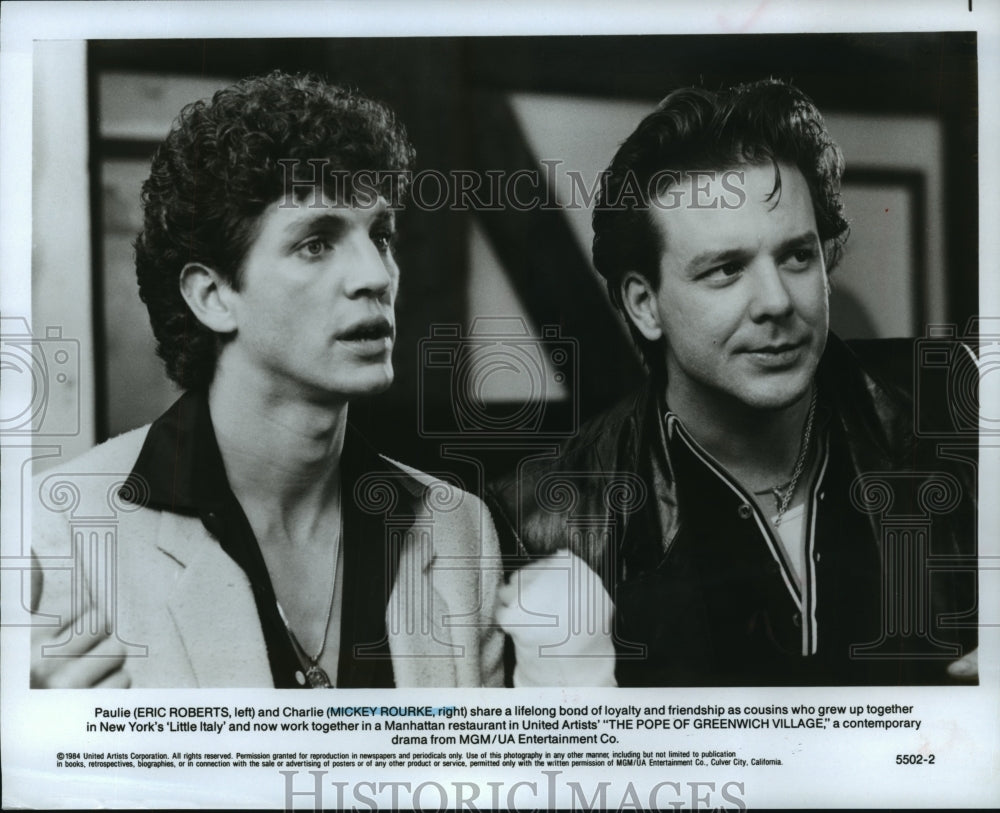 1984 Press Photo Eric Roberts and Mickey Rourke in The Pope of Greenwich Village-Historic Images