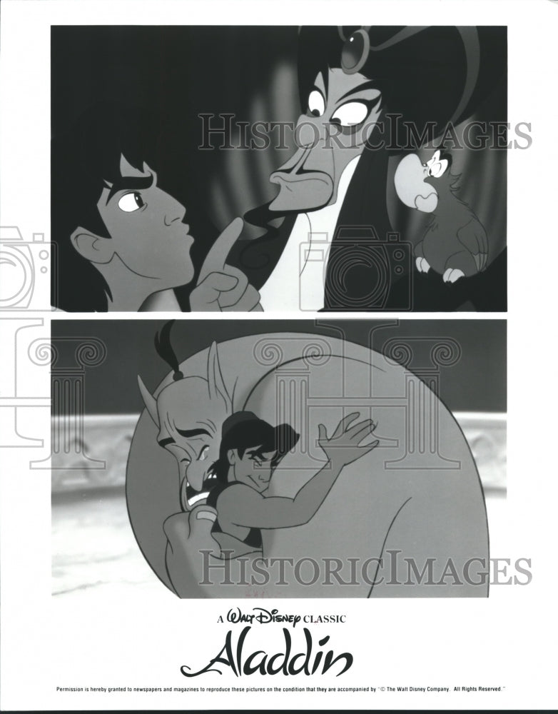 1993 Aladdin, Genie and Jafar in scenes from the animated movie - Historic Images