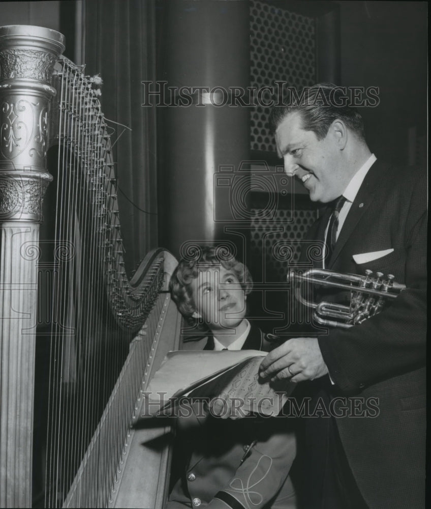  Cornetist Leonard B. Smith with harpist Kathleen Treffry. - Historic Images